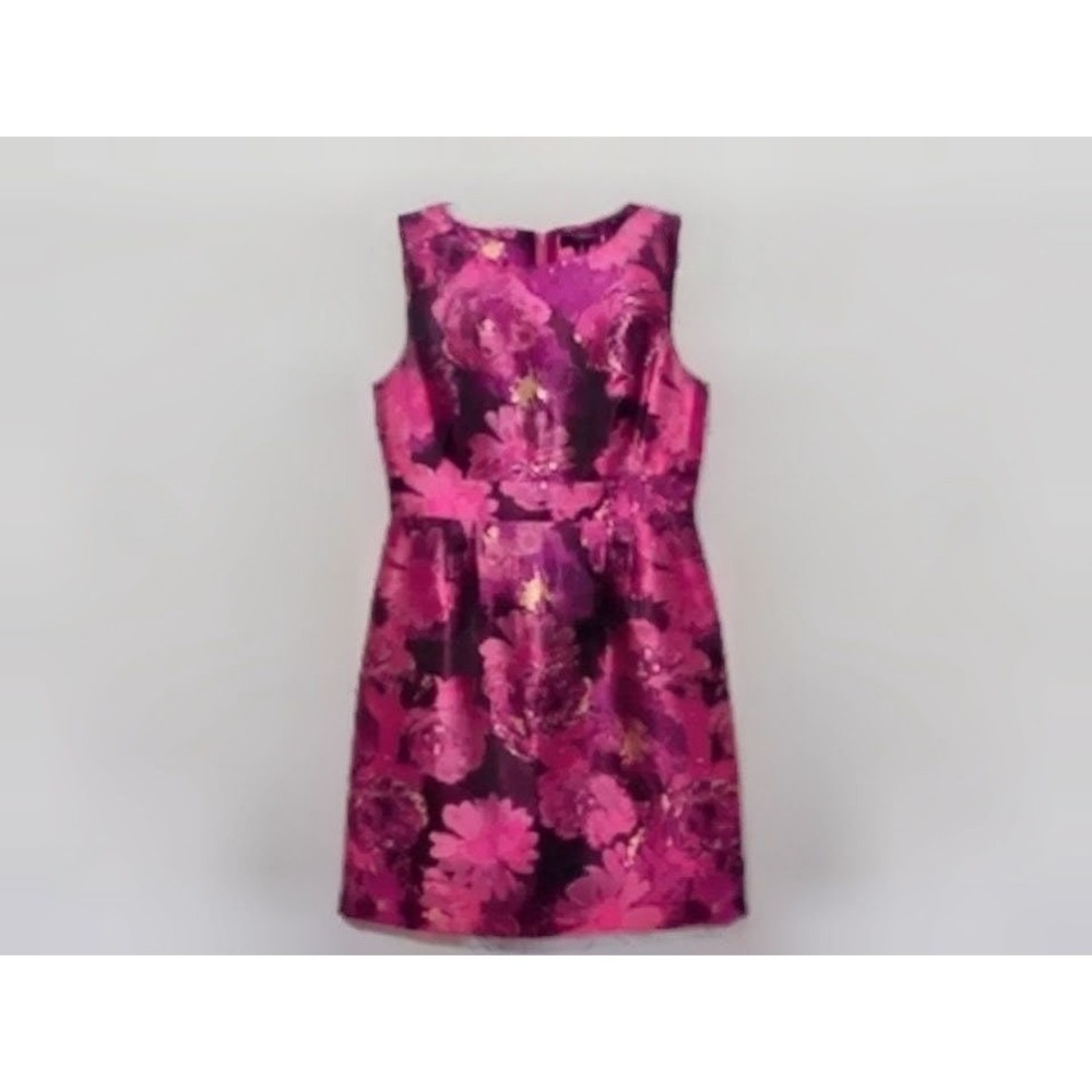 Tahari ASL Pink Purple Gold Metallic Floral Brocade Sheath Dress size 12 - Picture 3 of 8